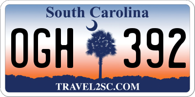 SC license plate OGH392