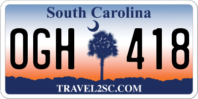 SC license plate OGH418