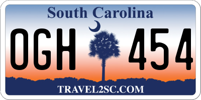 SC license plate OGH454