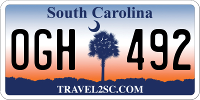 SC license plate OGH492