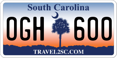 SC license plate OGH600
