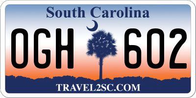 SC license plate OGH602