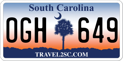 SC license plate OGH649