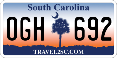 SC license plate OGH692