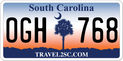 SC license plate OGH768