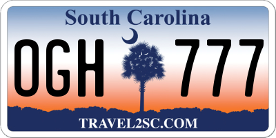 SC license plate OGH777
