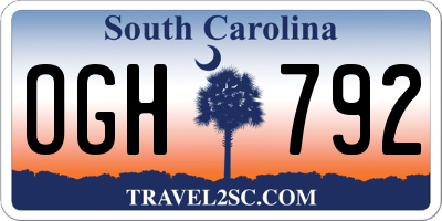 SC license plate OGH792