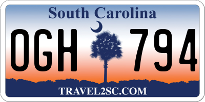 SC license plate OGH794