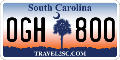 SC license plate OGH800
