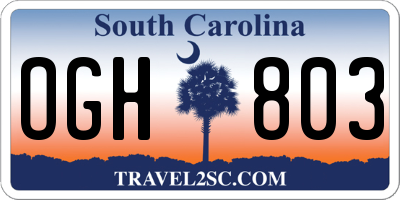 SC license plate OGH803