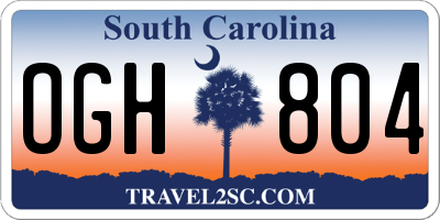 SC license plate OGH804