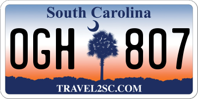 SC license plate OGH807