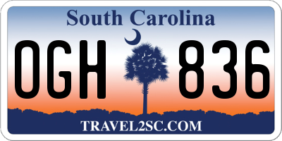 SC license plate OGH836