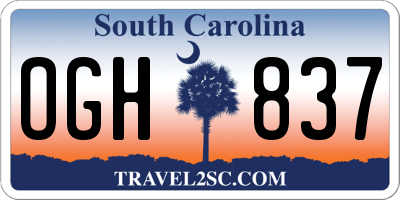 SC license plate OGH837