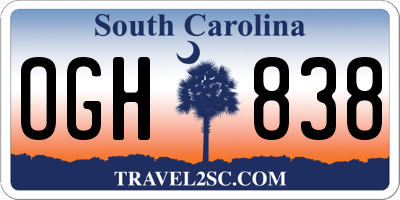 SC license plate OGH838