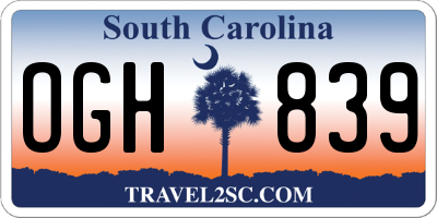 SC license plate OGH839