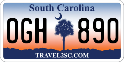 SC license plate OGH890