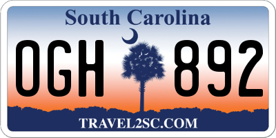 SC license plate OGH892