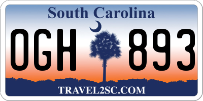 SC license plate OGH893