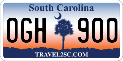 SC license plate OGH900