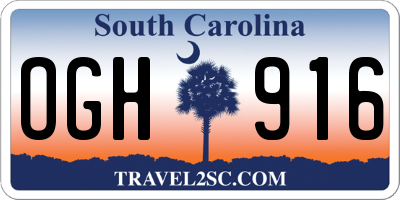 SC license plate OGH916