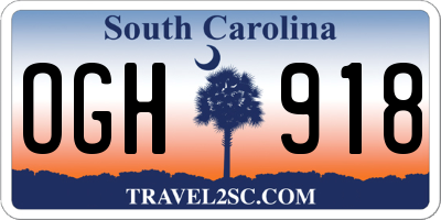 SC license plate OGH918