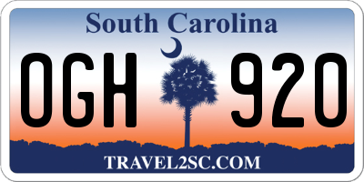 SC license plate OGH920