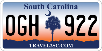 SC license plate OGH922