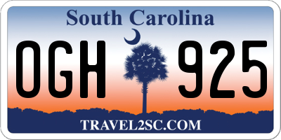 SC license plate OGH925
