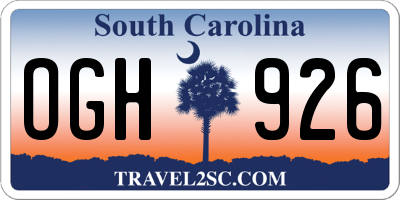 SC license plate OGH926
