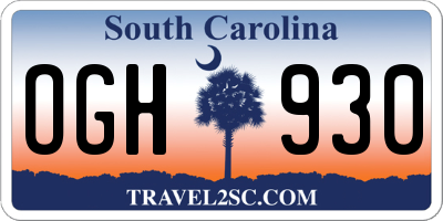 SC license plate OGH930