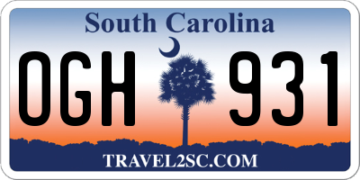 SC license plate OGH931
