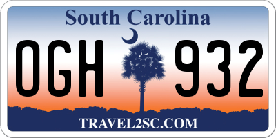 SC license plate OGH932