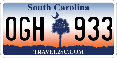 SC license plate OGH933