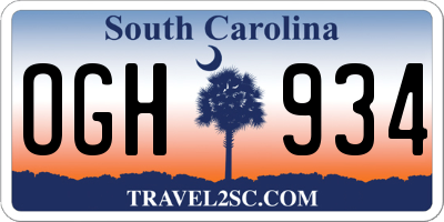 SC license plate OGH934