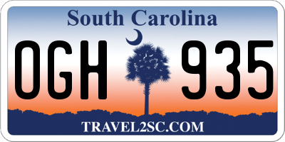 SC license plate OGH935