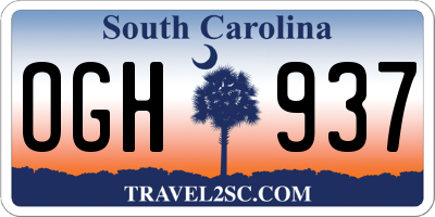 SC license plate OGH937