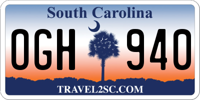 SC license plate OGH940