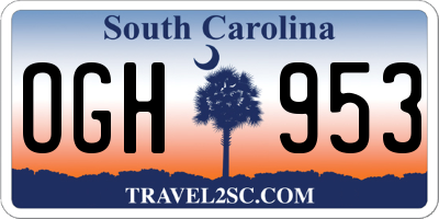 SC license plate OGH953