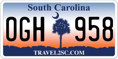 SC license plate OGH958