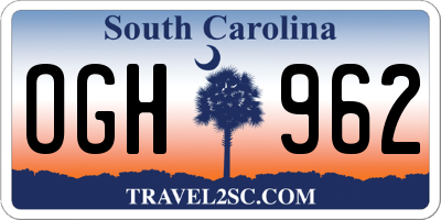 SC license plate OGH962