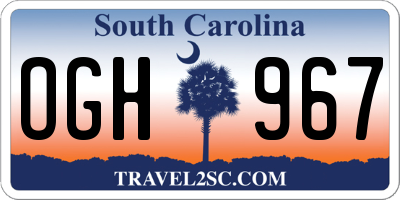 SC license plate OGH967