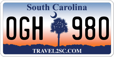 SC license plate OGH980