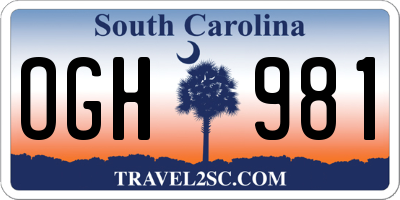 SC license plate OGH981