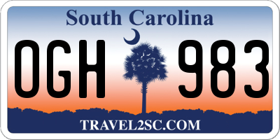 SC license plate OGH983