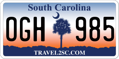 SC license plate OGH985
