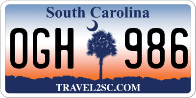 SC license plate OGH986