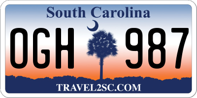 SC license plate OGH987
