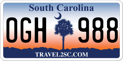 SC license plate OGH988