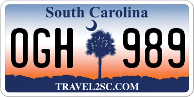 SC license plate OGH989